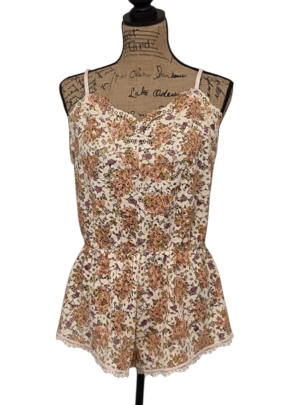 Victoria's Secret Cream Floral Lace-Trim Romper